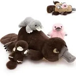 Schnabeltier Kuscheltier XXL 55cm mit 3 Babys im Bauch, braun, Pl&uuml;schtier -...