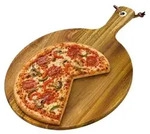 Relaxdays Pizzabrett, f&uuml;r &oslash; 28 cm Pizza, Akazienholz, Servierbrett mit Griff,