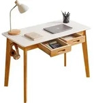Kleiner Computertisch Holz Schreibtisch Schublade H&auml;ngestange Wei&szlig; Naturholz -
