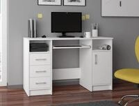Schreibtisch mit Schubladen | B&uuml;rotisch | Tastaturablage - Wei&szlig;