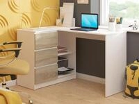 Eckschreibtisch 124cm mit 3 Schubladen L-Form Computertisch Eckschrank 2 F&auml;cher