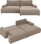 Ecksofa Lounge Schlaffunktion Bettkasten moderne L-Couch Ecke Rechts Hellbraun /