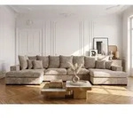 Wohnlandschaft mit Schlaffunktion & Bettkasten &ndash; Beige Chenille &ndash; XXL Sofa...