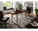 MASSIVMOEBEL24 Baumtisch Akazie 200x100x76 braun Beine silber matt FREEFORM 3 -...