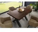 MASSIVMOEBEL24 Baumtisch Akazie 140x90x77 braun lackiert / X-Beine anthrazit matt