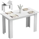 HOMCOM Esstisch 120 x 60 cm mit Verstecktem Stauraum, f&uuml;r 4 Personen, Wei&szlig; - Wei&szlig;