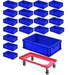 20x Eurobeh&auml;lter mit 2 Griffleisten, 600x400x175 mm, blau PLUS GRATIS