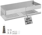 Duschablage ohne Bohren 30cm Edelstahl Geb&uuml;rstet Silber mit 2 Haken