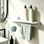 Badezimmer Wandregal 40 cm Duschablage Wei&szlig; Eisen mit Haken