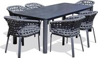6-Sitzer-Garten-Essgruppe aus Aluminium mit Keramikplatte auf Glas