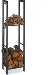Relaxdays Kaminholzregal mit 2 Ablagen, aus Stahl, 4 Haken f&uuml;r Kaminbesteck,