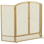 HOMCOM Kaminschutzgitter, 3-Teilig Faltbar mit Doppelt&uuml;ren 122x75cm, Gold -...