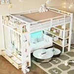 STILVORA Kinderhochbett 140x200 cm mit offenem Kleiderschrank und...