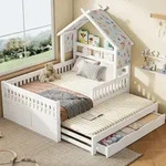 STILVORA Holzplattformbett 140x200 mit Ausziehbett, Kinderbett mit 3 Schubladen...