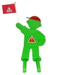 Relaxdays Warnfigur Kinder, mit Fahne, Sicherheitsaufsteller, Stra&szlig;e, HBT: 84x52x46