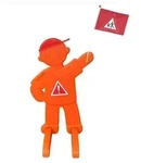 Relaxdays Warnfigur Kinder, mit Fahne, Sicherheitsaufsteller, Stra&szlig;e, HBT: 84x52x46