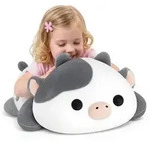 Kuh-Pl&uuml;sch-Kissen 51 cm Grau Wei&szlig; Kuscheltier f&uuml;r Kinder M&auml;dchen