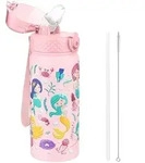 Trinkflasche Kinder 550ml Edelstahl mit Strohhalm auslaufsicher BPA-frei Rosa