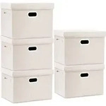 Aufbewahrungsbox mit Deckel, Stoff, faltbar, waschbar, 5 St&uuml;ck, Beige,...