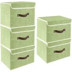 Faltbare Aufbewahrungsbox mit Deckel, Stoff, Waschbar, 5er Set, Gr&uuml;n, 38x25x25...