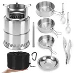 11-teiliges Camping Kochgeschirr Set Edelstahl 304 mit Holzofen Campingkocher...