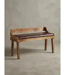 Sitzbank Echtleder / Massivholz Bank 108x63x43 cm, Polsterbank mit...