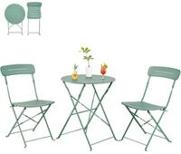 Bistroset 3-teilig mit 2 Klappst&uuml;hlen und rundem Tisch, wetterfest, gr&uuml;n