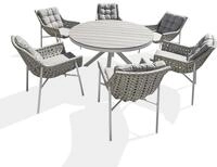 Garten-Essgruppe Aluminium 6-Sitzer rund 142 cm Polywood-Tischplatte Wei&szlig; mit