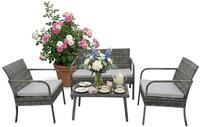 Relaxdays Gartenm&ouml;bel Set, 4-tlg. Rattan Sitzgruppe, 4 Personen, Bank, 2 St&uuml;hle &