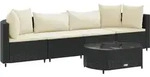 vidaXL 5-tlg. Garten-Sofagarnitur mit Kissen Schwarz Poly Rattan - Schwarz