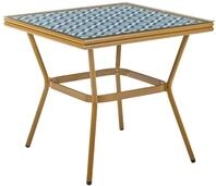 BELIANI Gartentisch Blau u. Wei&szlig; Polyrattan Geflochten Quadratisch 80x80 cm