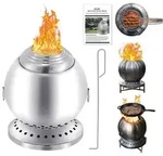 Rauchfreie Feuerschale Kugelform Edelstahl Tischfeuer mit Grillrost 18B x 24H cm