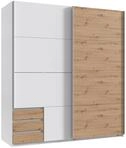 Schwebet&uuml;renschrank 2-tg. Kleiderschrank 179 cm Wei&szlig; Schubladen Eiche Artisan