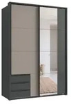Schwebet&uuml;renschrank 2trg. Kleiderschrank 138 cm Grafit Spiegel Sandgrau...