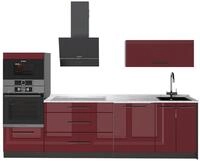 K&uuml;chenzeile Vicco Fame-Line Bordeaux Hochglanz/Anthrazit 280 cm, AP Marmor,...
