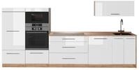 K&uuml;chenzeile Vicco Fame-Line Wei&szlig; Hochglanz/Goldkraft Eiche 340 cm ohne