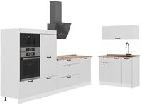 K&uuml;chenzeile Vicco Fame-Line Wei&szlig; Landhaus/Wei&szlig; 380 cm, AP Eiche, Model 64145