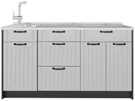 K&uuml;chenblock Vicco Fame-Line Wei&szlig; Landhaus 150 cm, AP Marmor, Model 65401