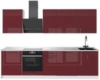 K&uuml;chenzeile Vicco Fame-Line Bordeaux Hochglanz/Wei&szlig; 280 cm, AP Marmor, Model...