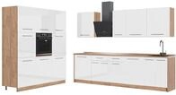 K&uuml;chenzeile Vicco Fame-Line Wei&szlig; Hochglanz/Goldkraft Eiche 460 cm ohne