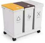 Relaxdays M&uuml;lleimer, 3 F&auml;cher, 3x 12 l, Gestell mit Rollen, Beutelhalter, Push