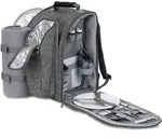 BRUBAKER Picknickrucksack f&uuml;r 2 Personen - mit Flaschenhalter und Decke - Grau