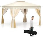 COSTWAY 3,3x3,3m Pavillon, Pop Up Faltpavillon mit 4 Moskitonetz, Doppeldach &