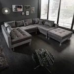 riess-ambiente XXL Wohnlandschaft KENT 305cm grau Samt Bigsofa inkl. Hocker...