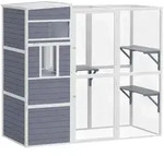 PawHut Katzengehege Outdoor Katzenhaus Holz mit 3 Plattformen wetterfestem Dach...