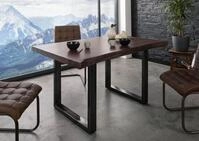 MASSIVMOEBEL24 Baumtisch Akazie 140x90x77 braun lackiert / U-Beine anthrazit