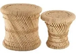 Set von Tischen f&uuml;r Wohnzimmer HORIZON, rund, aus Jute und Bambus, Atmosphera -