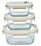 Set mit 3 quadratischen, hermetisch verschlossenen Glasbeh&auml;ltern, 12 x 12 x 6...