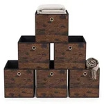 Relaxdays Aufbewahrungsbox, 6er Set, 30x30x30 cm, Industrial, Holzoptik, Griffloch,