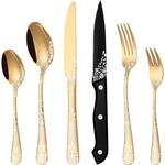 36-teiliges Besteck Set Gold f&uuml;r 6 Personen, Edelstahl, mit Steakmessern,